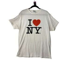 I Love NY White Graphic T-Shirt Mens Large Souvenir Red Heart Cotton Tee
